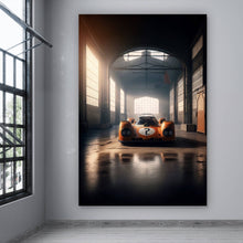 Lade das Bild in den Galerie-Viewer, Leinwandbild Alter Rennwagen und Fahrer mit Helm Hochformat