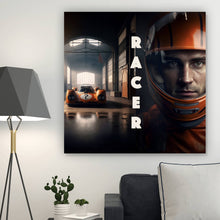 Lade das Bild in den Galerie-Viewer, Aluminiumbild Alter Rennwagen und Fahrer mit Helm Quadrat