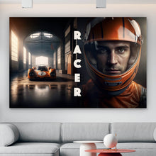 Lade das Bild in den Galerie-Viewer, Leinwandbild Alter Rennwagen und Fahrer mit Helm Querformat