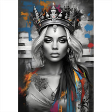 Lade das Bild in den Galerie-Viewer, Aluminiumbild gebürstet Anmutige Königin in Schwarz-Weiß mit bunten Akzenten Hochformat