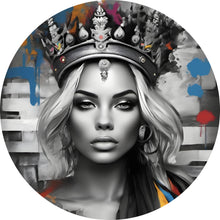 Lade das Bild in den Galerie-Viewer, Aluminiumbild Anmutige Königin in Schwarz-Weiß mit bunten Akzenten Kreis