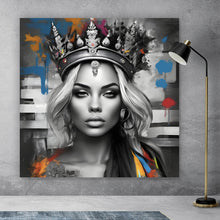 Lade das Bild in den Galerie-Viewer, Acrylglasbild Anmutige Königin in Schwarz-Weiß mit bunten Akzenten Quadrat