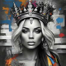 Lade das Bild in den Galerie-Viewer, Spannrahmenbild Anmutige Königin in Schwarz-Weiß mit bunten Akzenten Quadrat