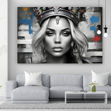 Lade das Bild in den Galerie-Viewer, Leinwandbild Anmutige Königin in Schwarz-Weiß mit bunten Akzenten Querformat