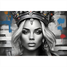 Lade das Bild in den Galerie-Viewer, Leinwandbild Anmutige Königin in Schwarz-Weiß mit bunten Akzenten Querformat