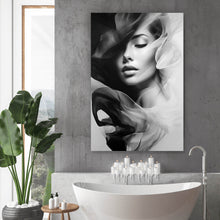 Lade das Bild in den Galerie-Viewer, Acrylglasbild Anmutiges Frauen Portrait Schwarz Weiß Hochformat
