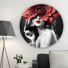 Lade das Bild in den Galerie-Viewer, Aluminiumbild gebürstet Anmutiges Frauenportrait mit Rotweinglas Kreis