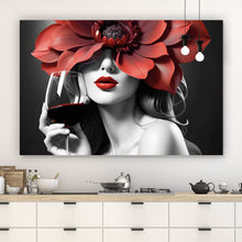 Lade das Bild in den Galerie-Viewer, Acrylglasbild Anmutiges Frauenportrait mit Rotweinglas Querformat