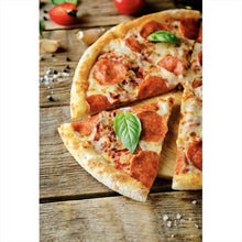 Lade das Bild in den Galerie-Viewer, Acrylglasbild Appetitliche Pizza auf Holz Hochformat