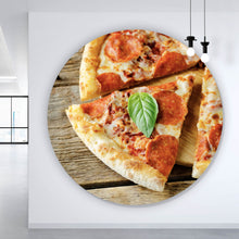 Lade das Bild in den Galerie-Viewer, Aluminiumbild gebürstet Appetitliche Pizza auf Holz Kreis