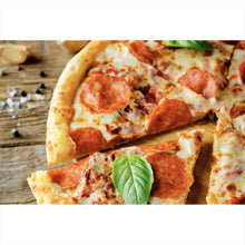 Lade das Bild in den Galerie-Viewer, Aluminiumbild gebürstet Appetitliche Pizza auf Holz Querformat