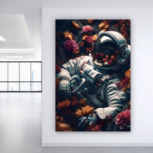 Lade das Bild in den Galerie-Viewer, Aluminiumbild Astronaut im Blumenmeer Digital Art Hochformat