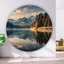 Lade das Bild in den Galerie-Viewer, Aluminiumbild gebürstet Atemberaubende Landschaft mit Bergen und See Kreis