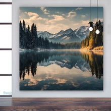 Lade das Bild in den Galerie-Viewer, Aluminiumbild Atemberaubende Landschaft mit Bergen und See Quadrat