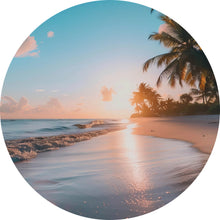 Lade das Bild in den Galerie-Viewer, Aluminiumbild gebürstet Atemberaubende Strandlandschaft mit Palmen und Wellen Kreis
