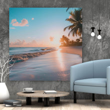 Lade das Bild in den Galerie-Viewer, Spannrahmenbild Atemberaubende Strandlandschaft mit Palmen und Wellen Quadrat