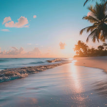Lade das Bild in den Galerie-Viewer, Aluminiumbild Atemberaubende Strandlandschaft mit Palmen und Wellen Quadrat