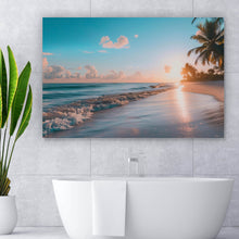 Lade das Bild in den Galerie-Viewer, Spannrahmenbild Atemberaubende Strandlandschaft mit Palmen und Wellen Querformat