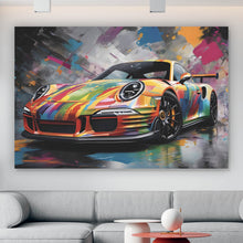 Lade das Bild in den Galerie-Viewer, Leinwandbild Auffälliger bunter Rennwagen Abstrakt Querformat