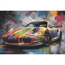 Lade das Bild in den Galerie-Viewer, Leinwandbild Auffälliger bunter Rennwagen Abstrakt Querformat