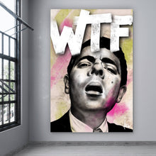 Lade das Bild in den Galerie-Viewer, Spannrahmenbild Ausdrucksstarke Illustration mit großem WTF Schriftzug Hochformat