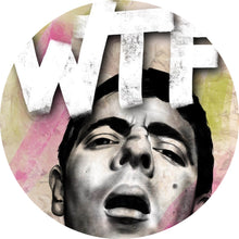 Lade das Bild in den Galerie-Viewer, Aluminiumbild gebürstet Ausdrucksstarke Illustration mit großem WTF Schriftzug Kreis