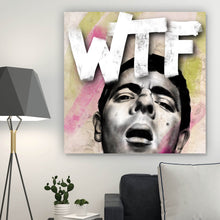 Lade das Bild in den Galerie-Viewer, Acrylglasbild Ausdrucksstarke Illustration mit großem WTF Schriftzug Quadrat