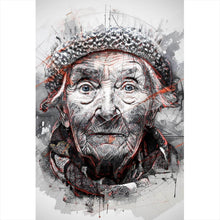 Lade das Bild in den Galerie-Viewer, Leinwandbild Ausdrucksstarkes Porträt einer älteren Frau künstlerisch gestaltet Hochformat