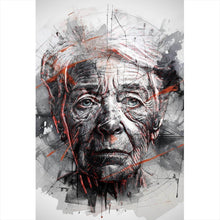 Lade das Bild in den Galerie-Viewer, Leinwandbild Ausdrucksstarkes Porträt einer älteren Frau künstlerisch gestaltet No.2 Hochformat