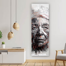Lade das Bild in den Galerie-Viewer, Leinwandbild Ausdrucksstarkes Porträt einer älteren Frau künstlerisch gestaltet No.2 Panorama Hoch