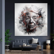 Lade das Bild in den Galerie-Viewer, Spannrahmenbild Ausdrucksstarkes Porträt einer älteren Frau künstlerisch gestaltet No.2 Quadrat