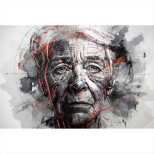Lade das Bild in den Galerie-Viewer, Leinwandbild Ausdrucksstarkes Porträt einer älteren Frau künstlerisch gestaltet No.2 Querformat