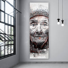 Lade das Bild in den Galerie-Viewer, Leinwandbild Ausdrucksstarkes Porträt einer älteren Frau künstlerisch gestaltet Panorama Hoch