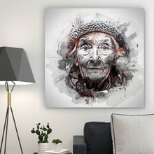Lade das Bild in den Galerie-Viewer, Acrylglasbild Ausdrucksstarkes Porträt einer älteren Frau künstlerisch gestaltet Quadrat