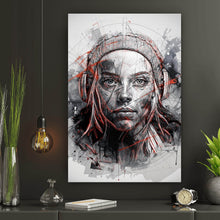 Lade das Bild in den Galerie-Viewer, Aluminiumbild Ausdrucksstarkes Porträt einer jungen Frau künstlerisch gestaltet Hochformat