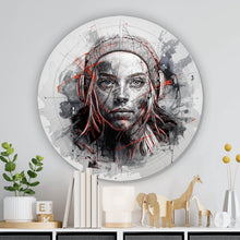 Lade das Bild in den Galerie-Viewer, Aluminiumbild Ausdrucksstarkes Porträt einer jungen Frau künstlerisch gestaltet Kreis