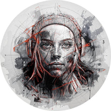 Lade das Bild in den Galerie-Viewer, Aluminiumbild Ausdrucksstarkes Porträt einer jungen Frau künstlerisch gestaltet Kreis