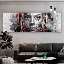 Lade das Bild in den Galerie-Viewer, Leinwandbild Ausdrucksstarkes Porträt einer jungen Frau künstlerisch gestaltet Panorama