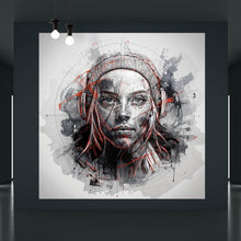 Lade das Bild in den Galerie-Viewer, Acrylglasbild Ausdrucksstarkes Porträt einer jungen Frau künstlerisch gestaltet Quadrat