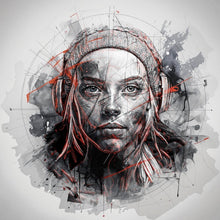 Lade das Bild in den Galerie-Viewer, Acrylglasbild Ausdrucksstarkes Porträt einer jungen Frau künstlerisch gestaltet Quadrat