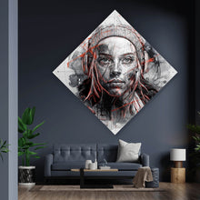 Lade das Bild in den Galerie-Viewer, Acrylglasbild Ausdrucksstarkes Porträt einer jungen Frau künstlerisch gestaltet Raute