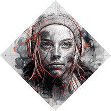 Lade das Bild in den Galerie-Viewer, Acrylglasbild Ausdrucksstarkes Porträt einer jungen Frau künstlerisch gestaltet Raute