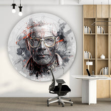 Lade das Bild in den Galerie-Viewer, Aluminiumbild Ausdrucksstarkes Porträt eines älteren Mannes mit Brille künstlerisch gestaltet Kreis