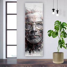 Lade das Bild in den Galerie-Viewer, Leinwandbild Ausdrucksstarkes Porträt eines älteren Mannes mit Brille künstlerisch gestaltet Panorama Hoch