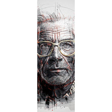 Lade das Bild in den Galerie-Viewer, Aluminiumbild Ausdrucksstarkes Porträt eines älteren Mannes mit Brille künstlerisch gestaltet Panorama Hoch