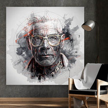Lade das Bild in den Galerie-Viewer, Poster Ausdrucksstarkes Porträt eines älteren Mannes mit Brille künstlerisch gestaltet Quadrat