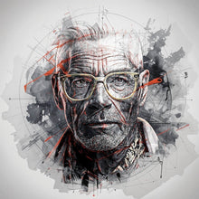 Lade das Bild in den Galerie-Viewer, Poster Ausdrucksstarkes Porträt eines älteren Mannes mit Brille künstlerisch gestaltet Quadrat