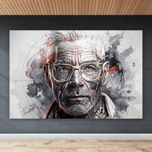 Lade das Bild in den Galerie-Viewer, Leinwandbild Ausdrucksstarkes Porträt eines älteren Mannes mit Brille künstlerisch gestaltet Querformat