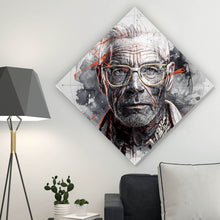 Lade das Bild in den Galerie-Viewer, Poster Ausdrucksstarkes Porträt eines älteren Mannes mit Brille künstlerisch gestaltet Raute