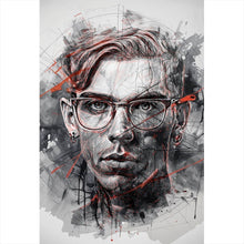 Lade das Bild in den Galerie-Viewer, Acrylglasbild Ausdrucksstarkes Porträt eines jungen Mannes künstlerisch gestaltet Hochformat